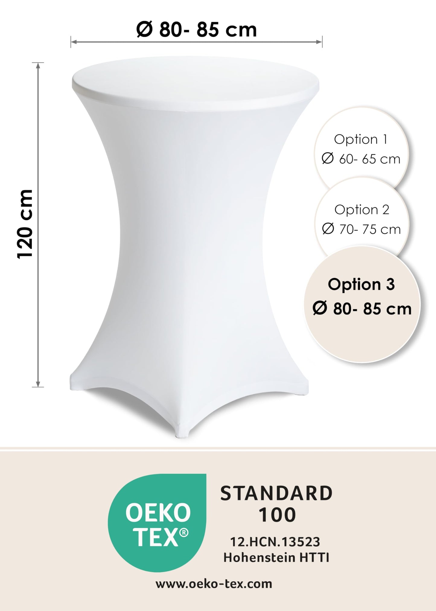 Gräfenstayn® Stretch Stehtischhusse Diana mit Öko-Tex Siegel, Verstärkung im Fußbereich, 40°C Maschinenwäsche in vielen Farben und Größen Ø60-65cm / Ø70-75cm / Ø80-85cm (Weiß, Ø80-85cm)
