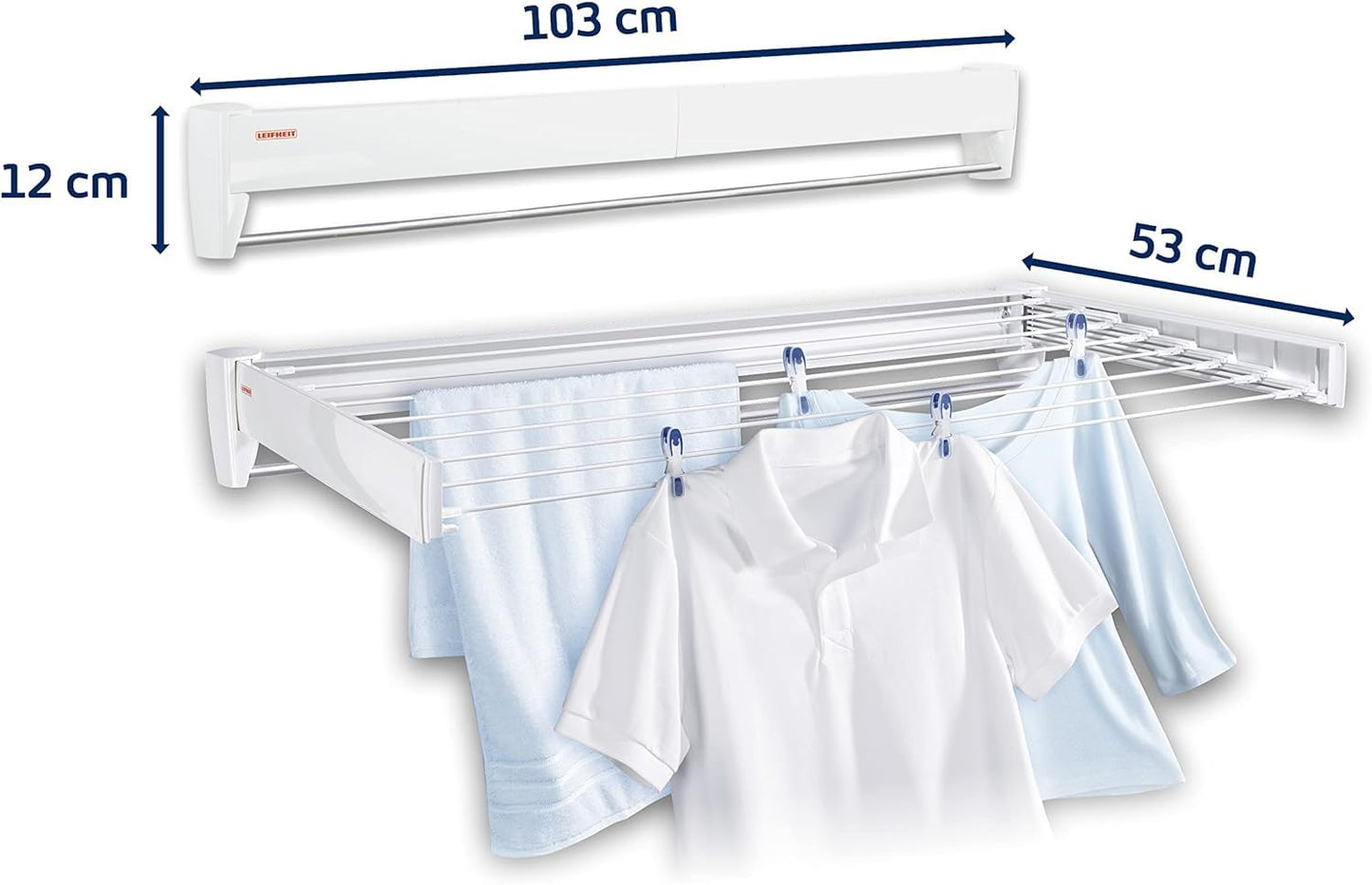 Leifheit Wandtrockner Telegant 81 Protect Plus zum Ausziehen, hängender Wäschetrockner im kleinen, kompakten Format, Wäscheständer ist ausziehbar und ideal fürs Badezimmer oder den Balkon