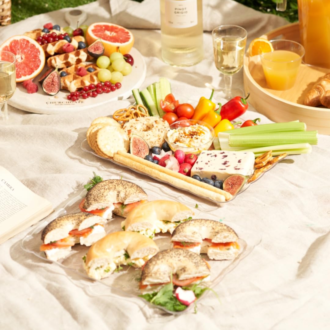 MATANA 6 Plastik Servierplatten für Vorspeisen & Fingerfood - Catering, Buffets, Geburtstage, Hochzeiten, Weihnachten& Partys - Transparent, 32x24cm - Stabil & Mehrweg