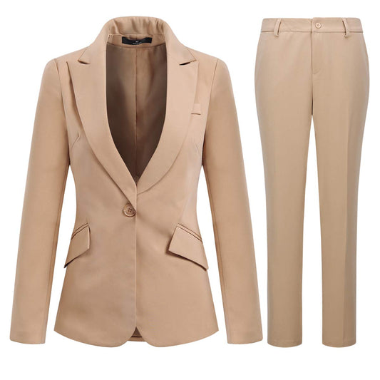 YYNUDA Hosenanzug Damen Business Outfit Slim Fit Blazer Elegant mit Anzughose/Rock für Frühling Sommer,Beige+Hosen,XL
