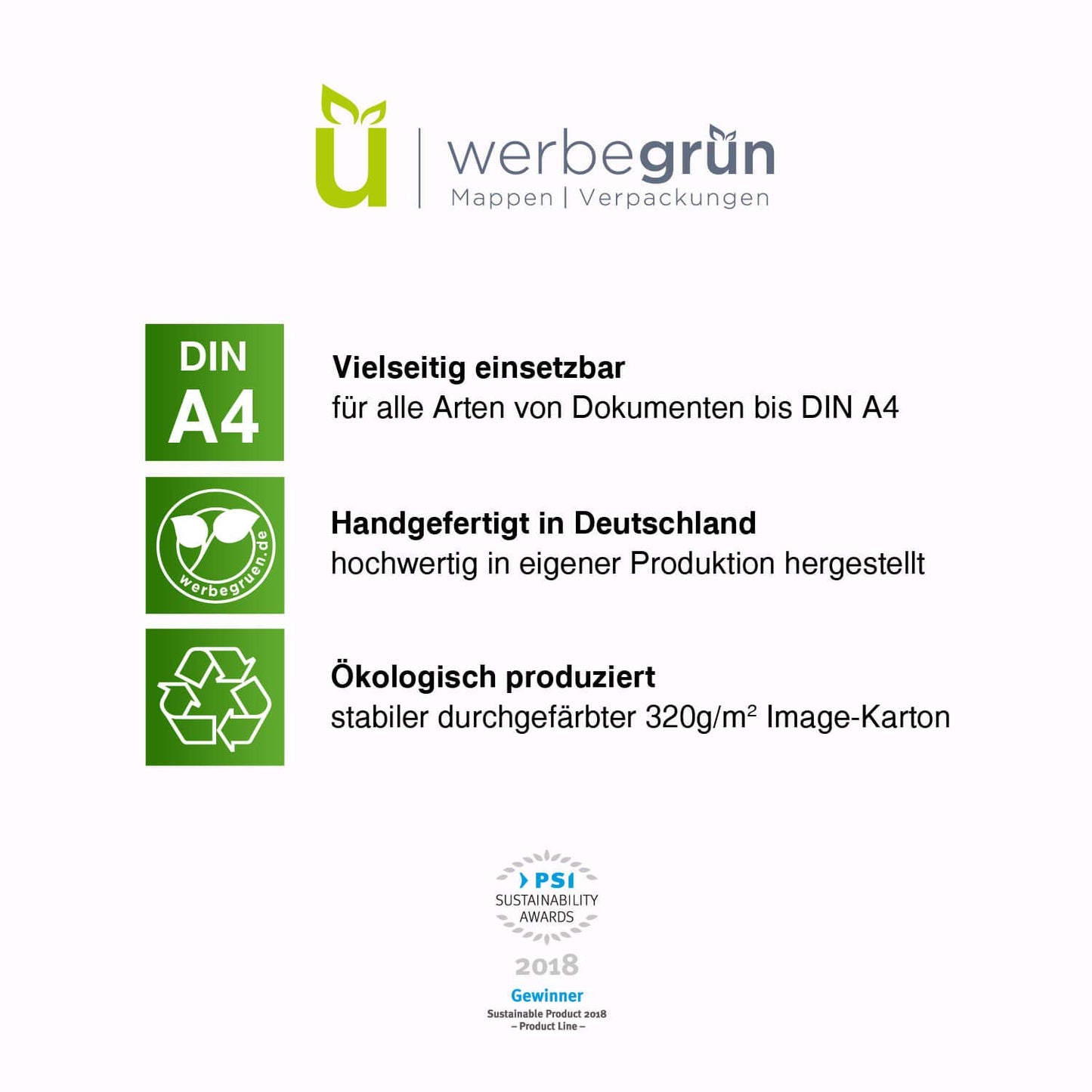 werbegruen Präsentationsmappe 100 Stück A4 Weiß Hochwertig | Stabiler, DIN A4 320g/m² Karton | Made in Germany | Visitenkartenschlitz | Einschlagmappe, Zeugnismappe, Dokumentenmappe