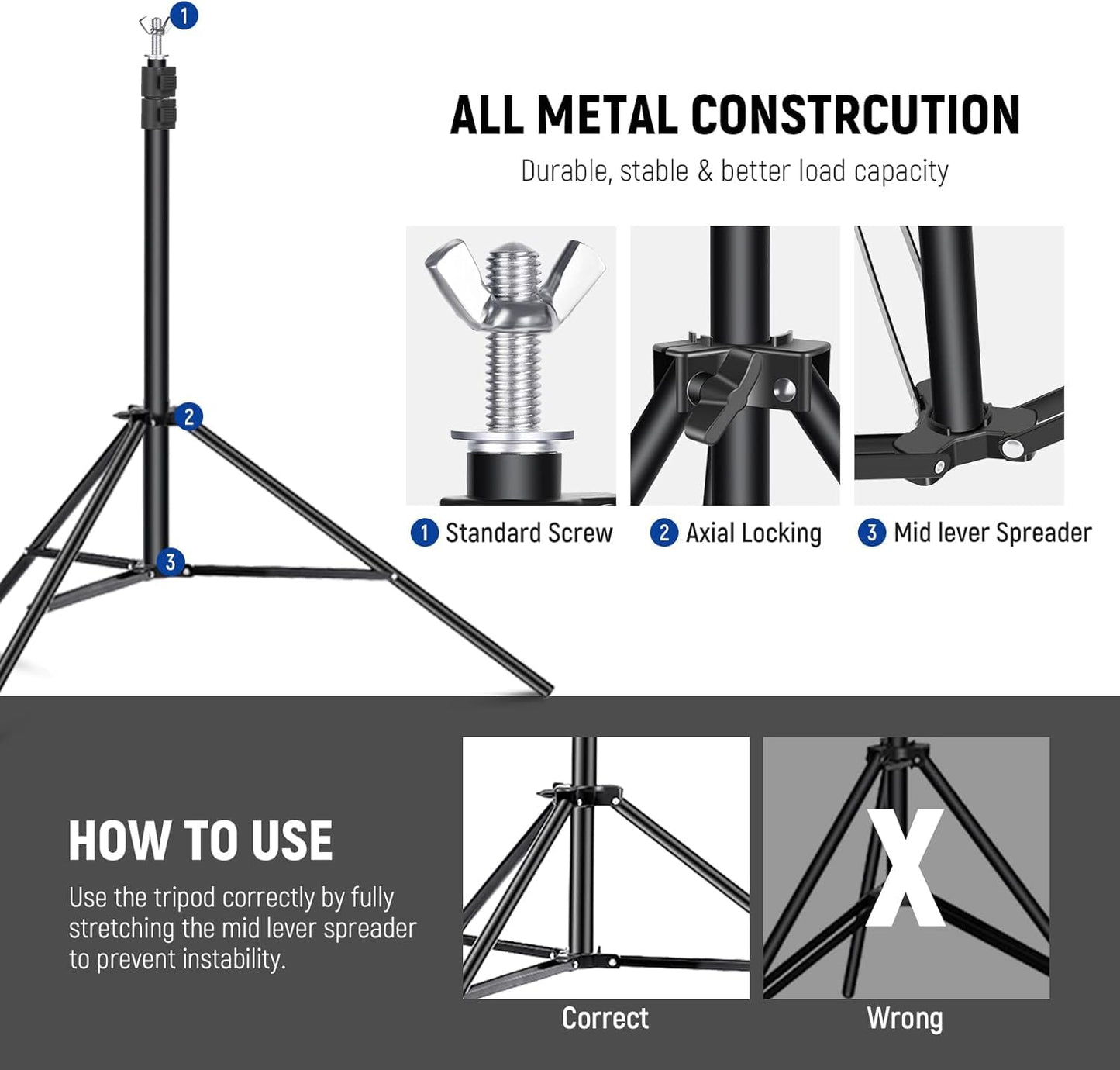 NEEWER Fotostudio Hintergrund Stützsysteme, 3m breit 2m hoch, Verstellbarer Hintergrundständer mit 4 Querstangen, 6 Hintergrundklemmen, 2 Sandsäcken, Tragetasche für Porträtstudio Fotografie