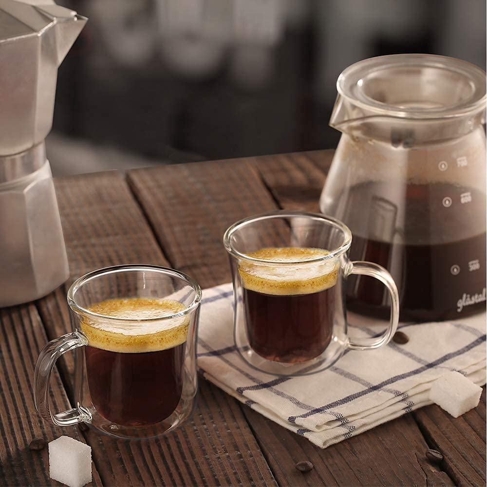 ecooe Doppelwandige Espressotassen Espresso Glaser Set Borosilikatglas Kaffeetassen Glas 2er Set 120ml Kaffeeglas Teegläser mit Henkel für Cappuccino,Latte Macchiato,Tee,EIS,Milch,Bier