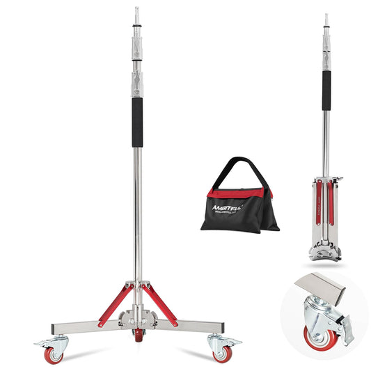 AMBITFUL Heavy Duty Light Stand with Casters, 100% Stainless Steel Max Height 10ft/305cm, Photography Wheeled Base Stand for Studio Softbox, Monolight, Reflector(AS-300