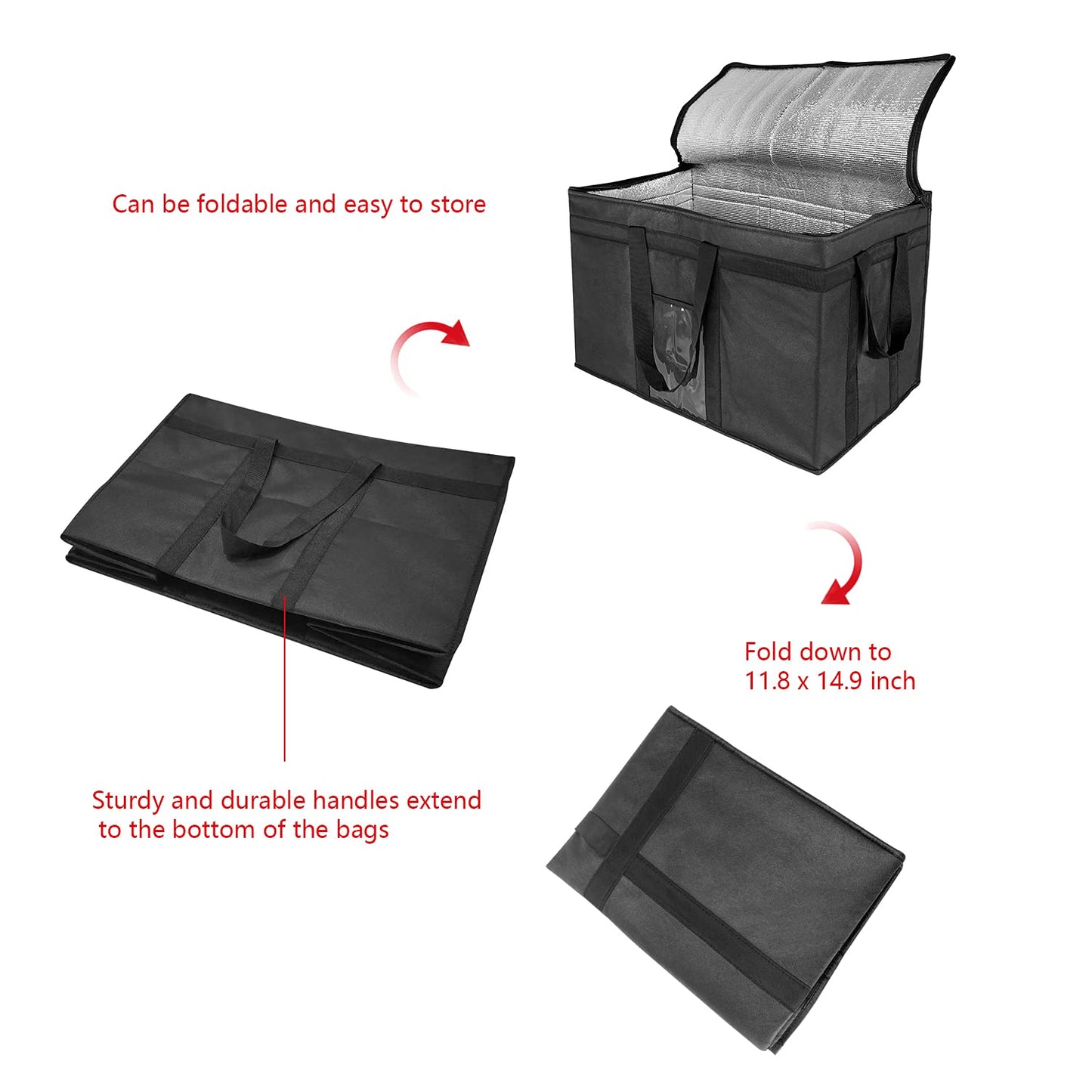 XXXL-Larger isolierte Kühltaschen mit Reißverschluss, wiederverwendbare Einkaufstaschen halten Lebensmittel heiß oder kalt, ideal für Catering, Lebensmitteltransport, 58,1 cm B x 38,1 cm H x 35,6 cm T