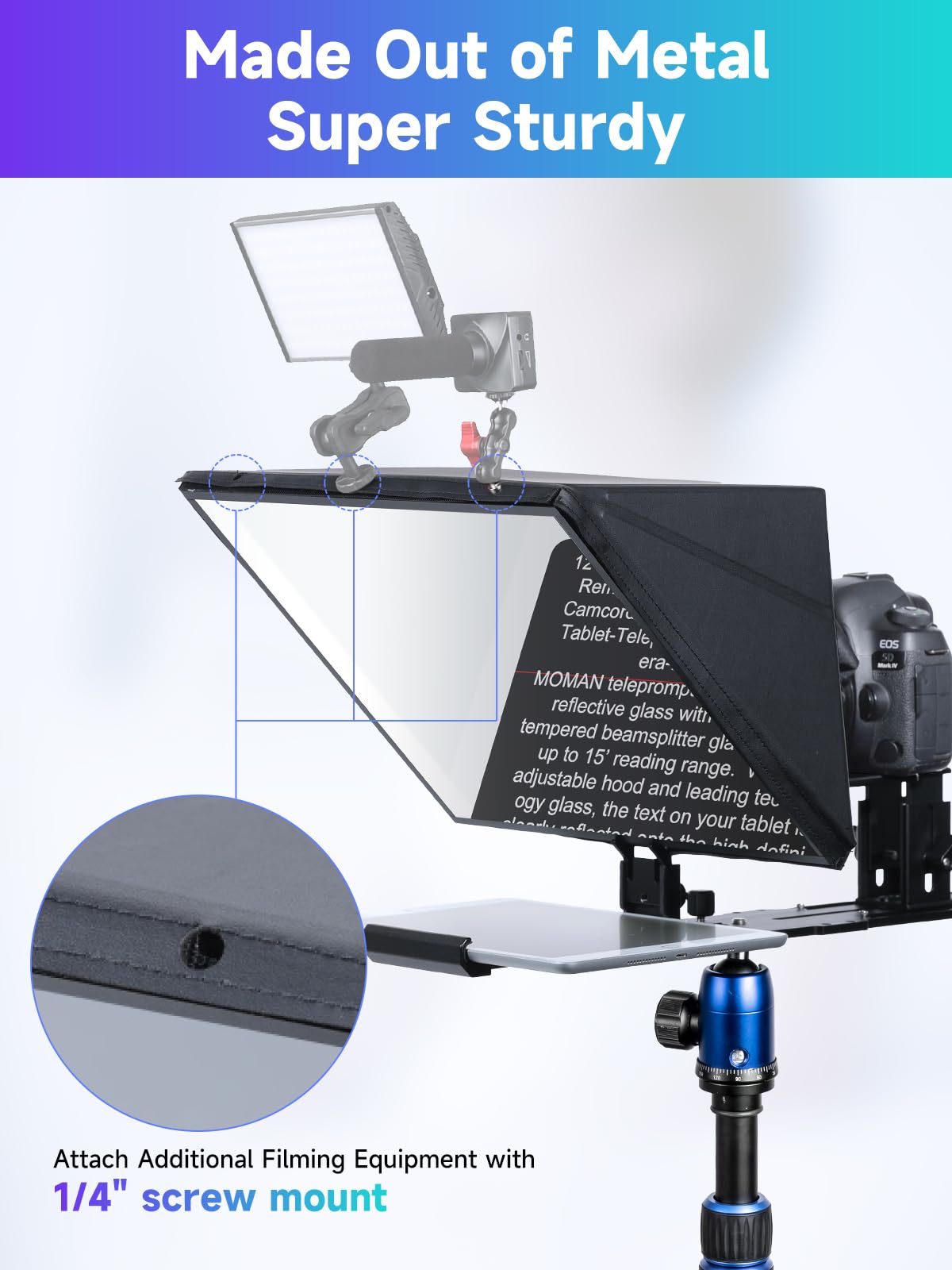 Moman MT16 Teleprompter 16 Zoll – Professioneller Video-Prompter für iPad, Tablet & Smartphone mit App-Steuerung und Fernbedienung für DSLR/Videokameras