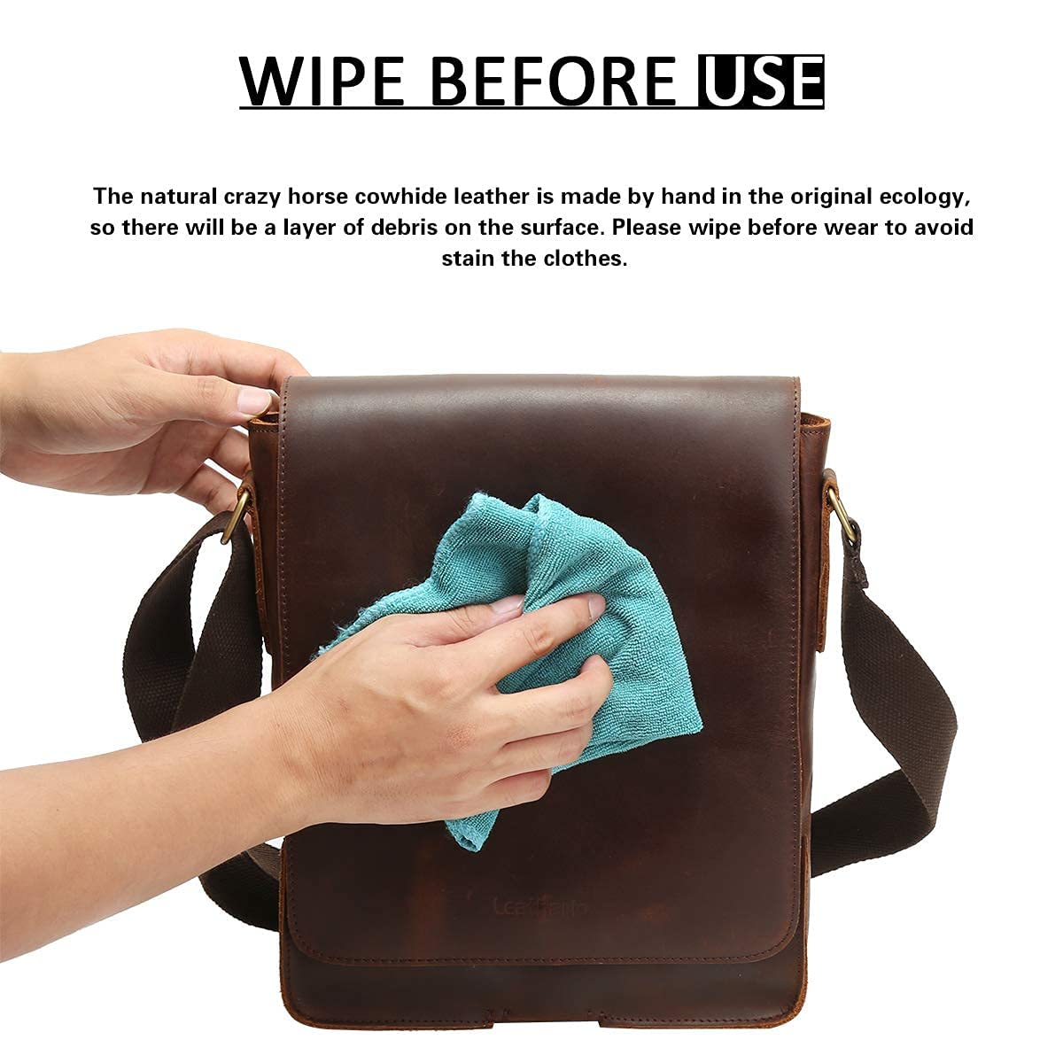 Leathario Herren Umhängetasche Schultertasche Leder 9.7Zoll Ipad mit 5 Steckfächern 25 x 7 x 31 cm für Alltage Freizeit