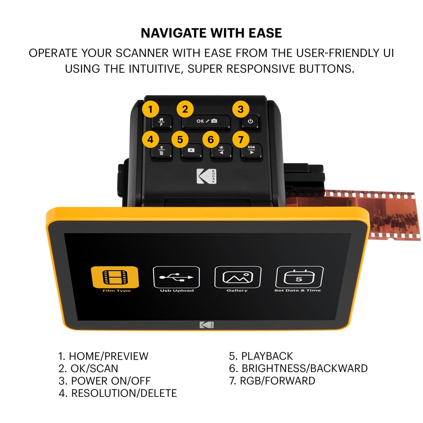 Kodak Slide N SCAN Scanner de Film numérique Max 7"- Grand écran LCD 7" convertit Les négatifs Couleur en 22MP HD n & b JPEG, Schwarz, RODFS70