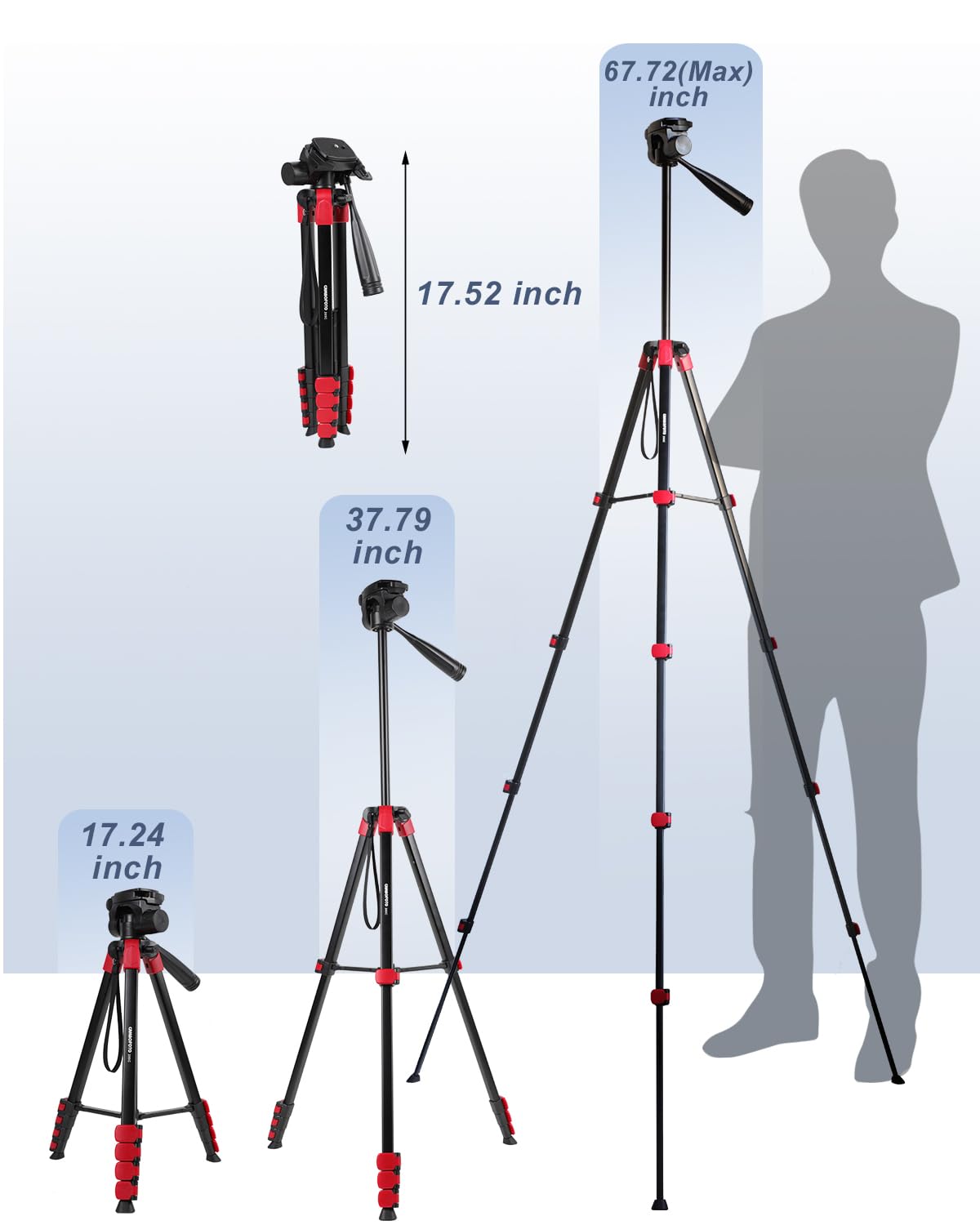 CAMBOFOTO Kamerastativ, 172 cm, leichtes Stativ für Handy, inklusive Clip für iPad Mini-Stativ mit Tragetasche