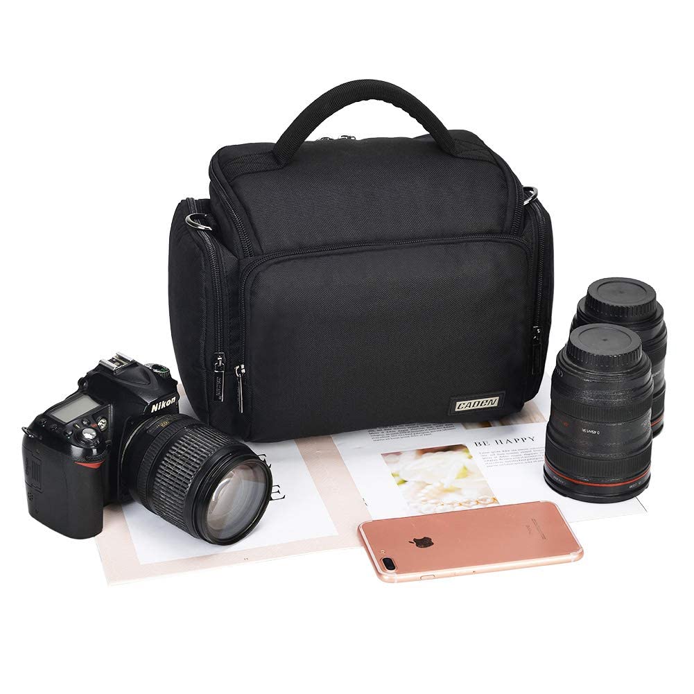 CADeN Kameratasche, Kamera-Umhängetasche Kompakte Kamera Tasche kompatibel für Canon Nikon Sony SLR/DSLR Kamera Objektive und Zubehör Wasserdicht, Schwarz, L