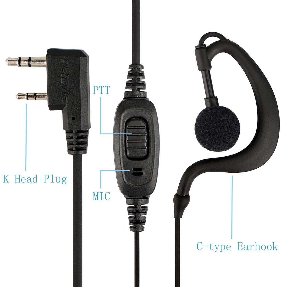 Retevis RE3120 Funkgeräte Kopfhörer 2 Pin C-Typ Headset Kompatibel mit Walkie Talkie RT24 RT24V RT27 RT622 RT28 RT617 RT618 RT619 RT667 RT46 Baofeng BF-88E BF-888S Tyhbelle Kenwood (2 STK)