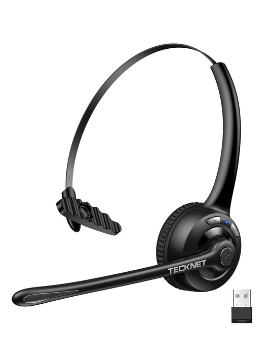 TECKNET Bluetooth Headset mit Mikrofon & USB Dongle, kabelloses PC Headset, Rauschunterdrückung und Freisprechen Chat Headset für Computer, Callcenter, Telefonkonferenzen, Super Leicht, Ultra Komfort