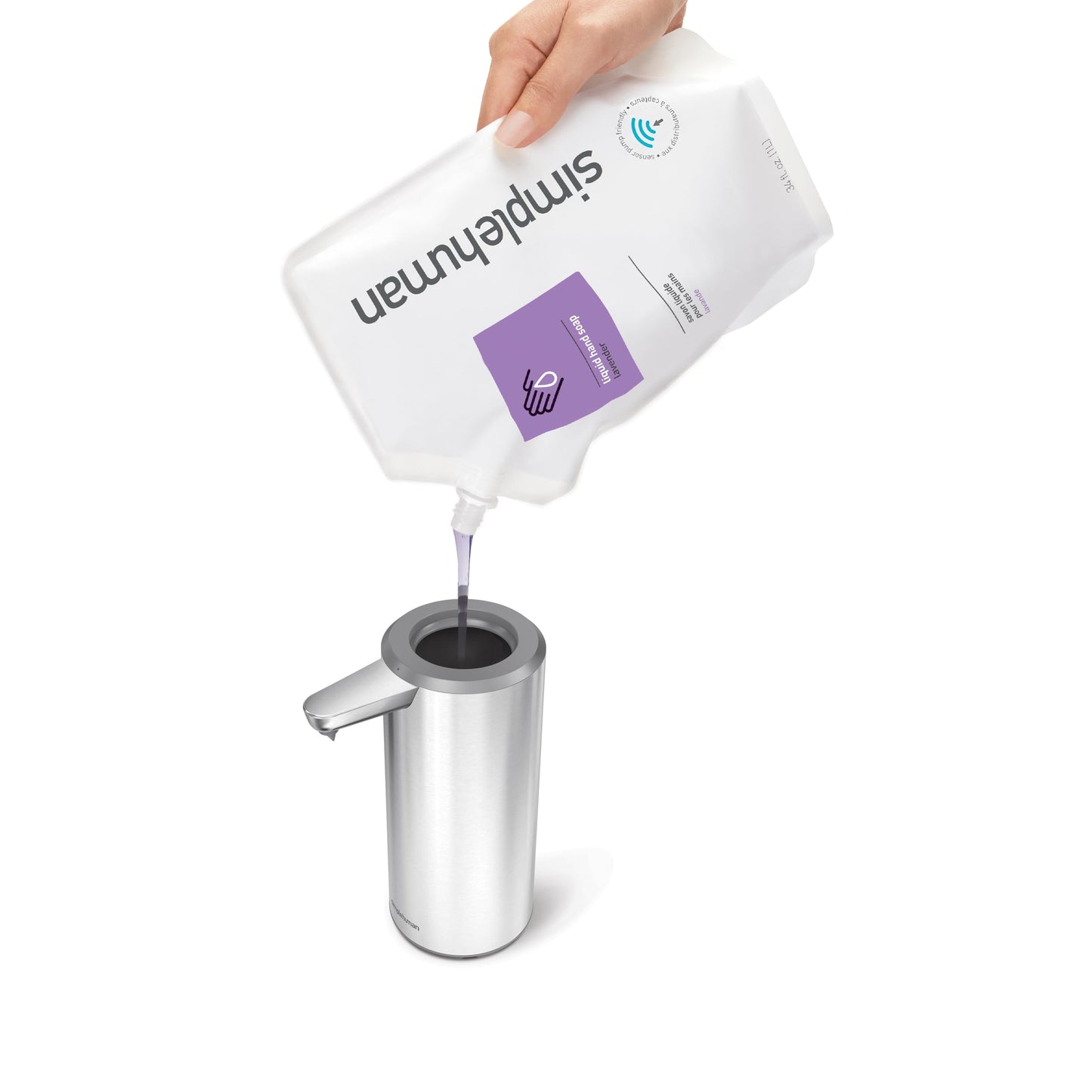 simplehuman 266ml Sensorspender, wiederaufladbarer automatischer Flüssigseifenspender, Variable Dosierung, tropffreies Ventil, IP67 wasserdicht, gebürsteter Edelstahl, ST1082
