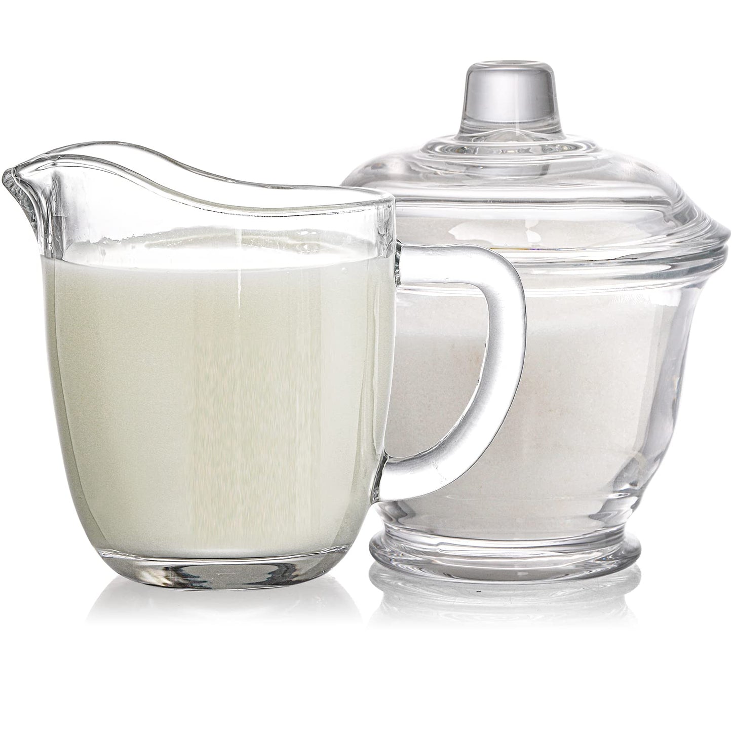 Nicunom Glas Milch und Zucker Set, Transparent Zuckerdose mit Deckel, Tee- oder Kaffeeservice-Set mit Sahnekännchen, 200 ml