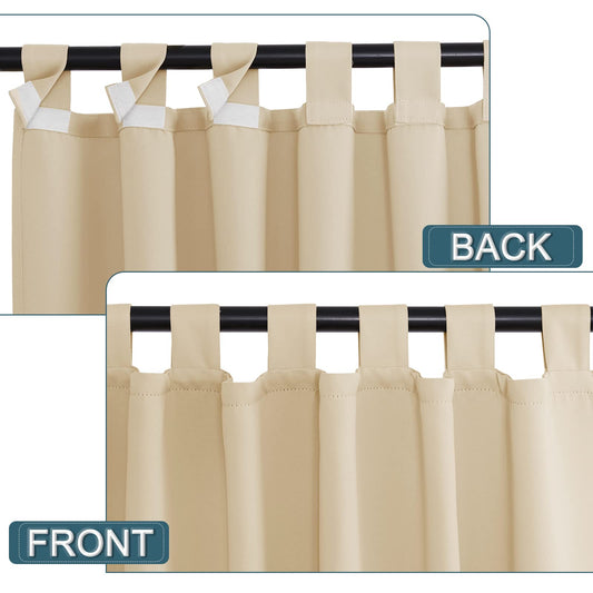 PONY DANCE Outdoor Gardinen Wetterfest 2er Set H 213 x B 132 cm Outdoor Vorhang mit Abnehmbaren Schlaufen Wasserdichte Outdoorvorhänge Sonnenschutz für Terrasse, Biscotti Beige