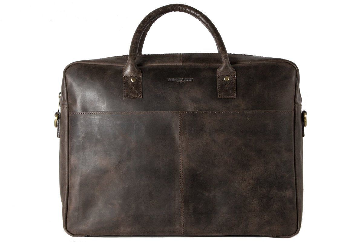 HOLZRICHTER Berlin Tragetasche No 1-1 (M) dunkel-braun - Große Briefcase-Aktentasche & Laptoptasche handgefertigt aus Premium-Leder