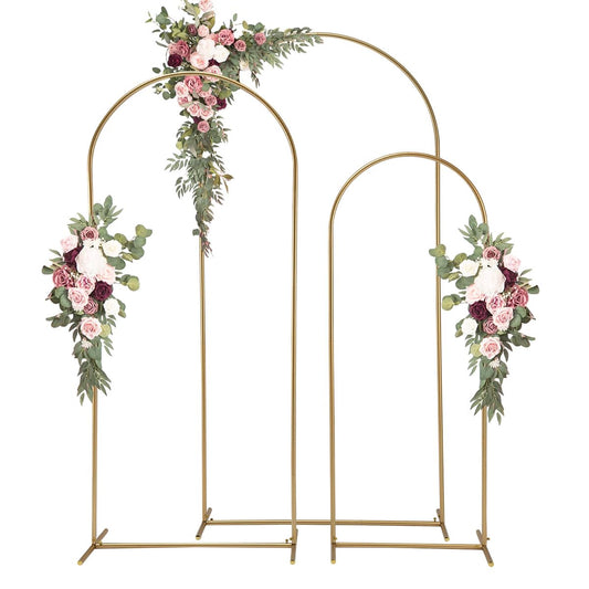 Hochzeitsbogen-Hintergrundständer 3 Stück,Goldfarben Metall Hochzeit Hintergrund Stand für Geburtstagsparty, Hochzeit, Zeremonie, Babyparty, Gartenballon, Dekoration(6.6FT,5.9FT,4.9FT)