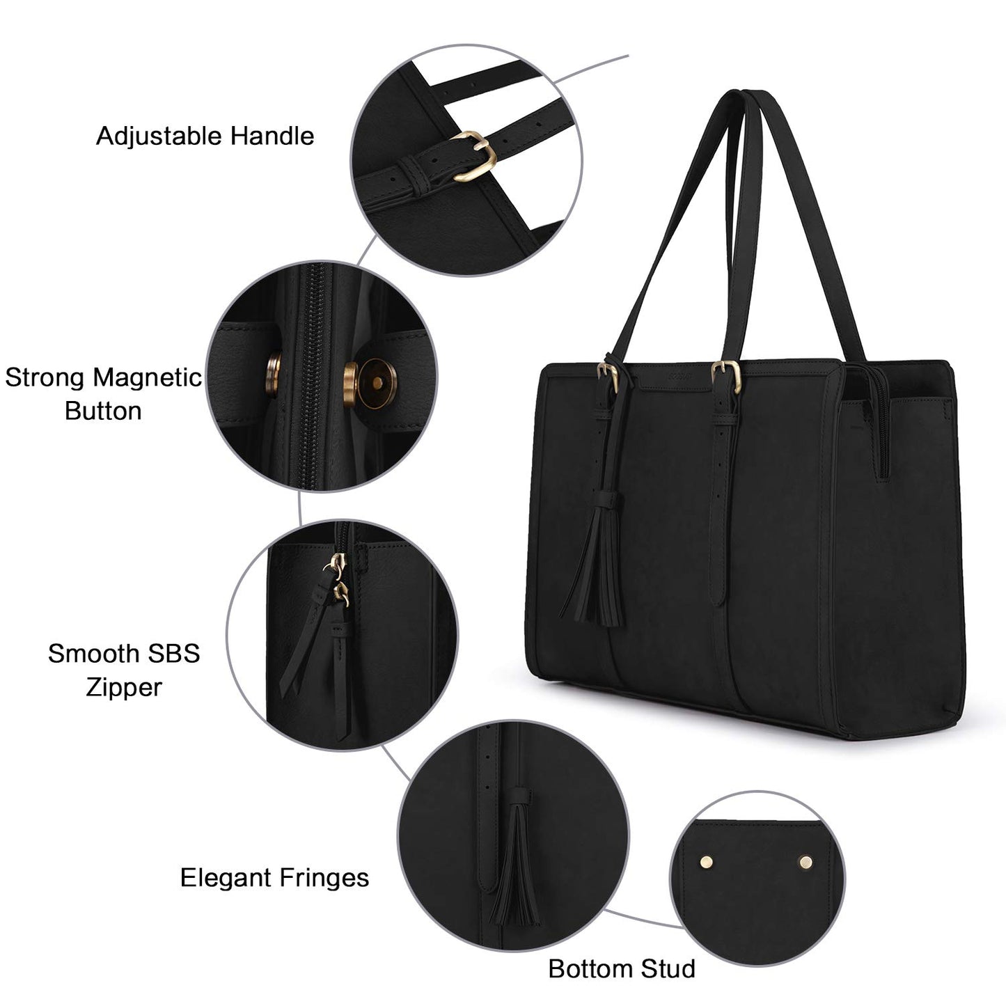 ECOSUSI Laptoptasche 15,6 Zoll Aktentasche Damen Groß Handtasche Business Arbeitstasche Bürotasche Damen Notebooktasche Shopper mit 3 Fächern für Büro Schule