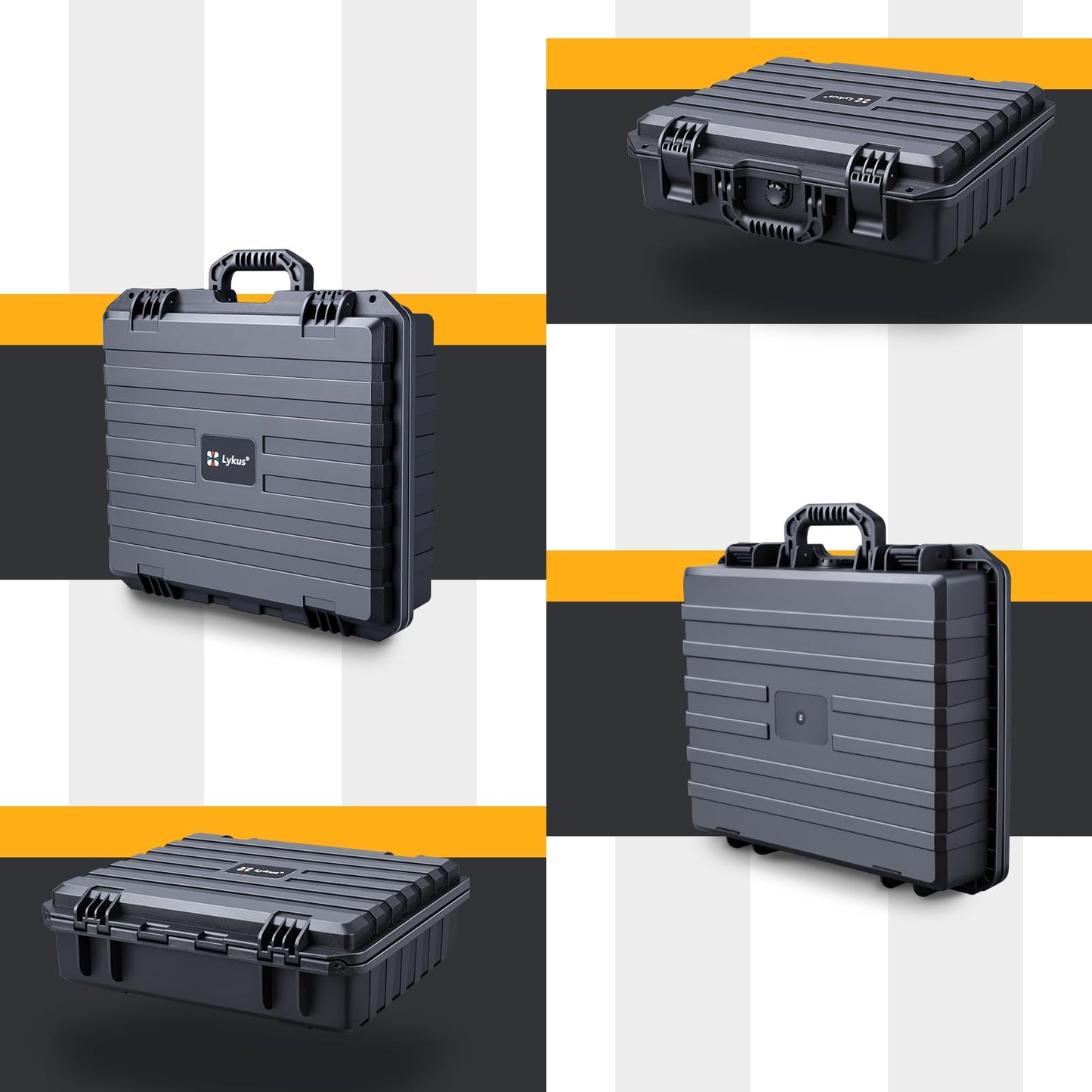 Lykus HC-4010 Wasserdicht Koffer mit anpassbarem Schaumstoff, Innengröße 40,7x33,6x11,7 cm, geeignet für Laptop, Elektronik und mehr