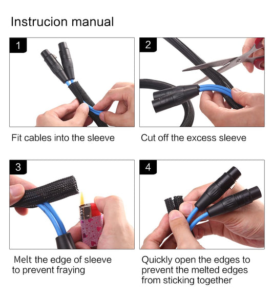 Alex Tech 13mm-3.1m selbstschließend Kabelschlauch gewebter Kabelmantel Kabelschutz zuschneidbar Schwarz Für TV Computer Heimkino Automobilkabel zu Hause und im Büro