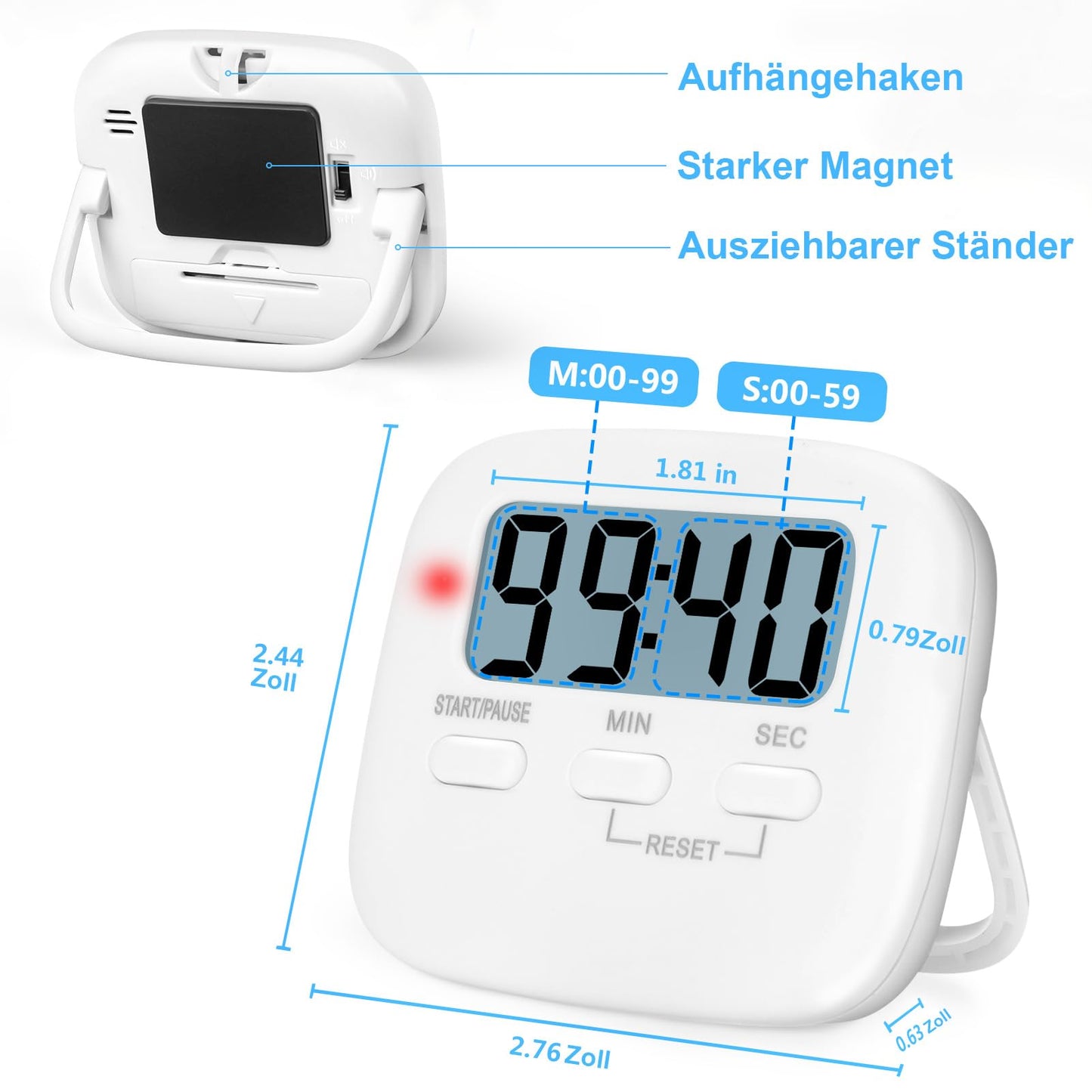 Kurzzeitwecker 2 Stück Küchentimer Kurzzeitmesser Digital Timer Magnetisch Eieruhr Küchenuhr Küchenwecker Countdown Stoppuhr Küche mit LCD Lauter Alarm zum Kochen Backen Sport Lernen, mit Batterie
