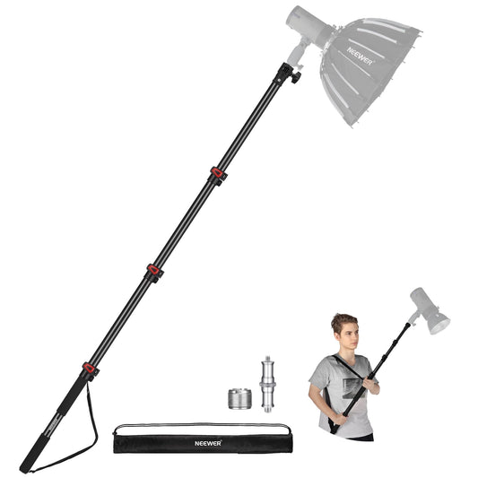 NEEWER 230cm Handliches Lichtstativ Teleskop Aluminium mit 1/4", 3/8", 5/8" Schraube/Einfachem Klappverschluss/Schultergurt/Kabelbindern/Tasche, Auslegerständer für Videolicht Flash Mikrofon, MS-230C