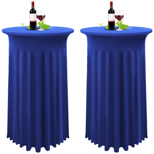 YMHPRIDE 2er-Set Blau Stehtisch Hussen Stretch Stehtisch Tischdecke mit Rock, 80×110cm Runder Cocktail-Tischrock, Bistrotisch-Bartisch-Abdeckung für Party, Hochzeit, Banketttisch