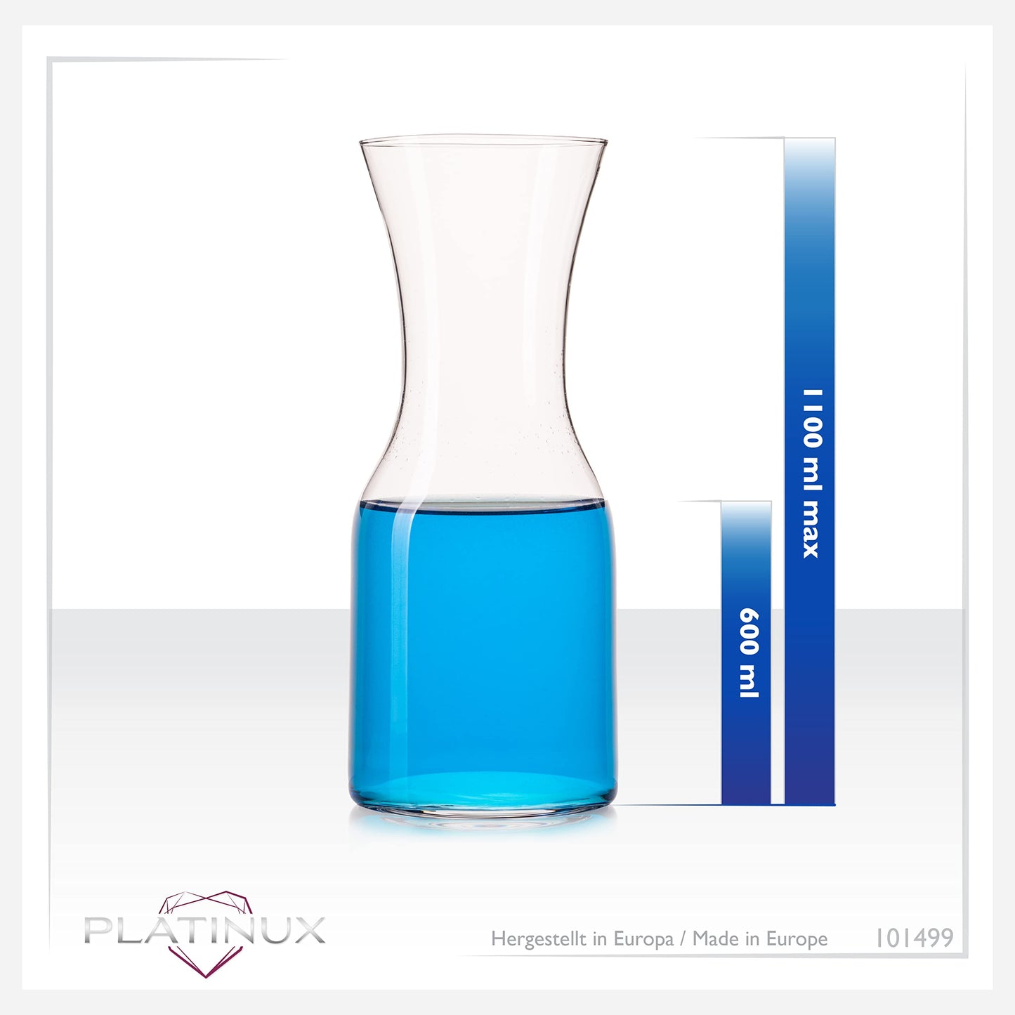 PLATINUX Karaffen 600ml, max. 1,1 Liter aus Glas 2 Stück Wasserkaraffe Wasserkrug Glaskanne Getränkekaraffe Kanne