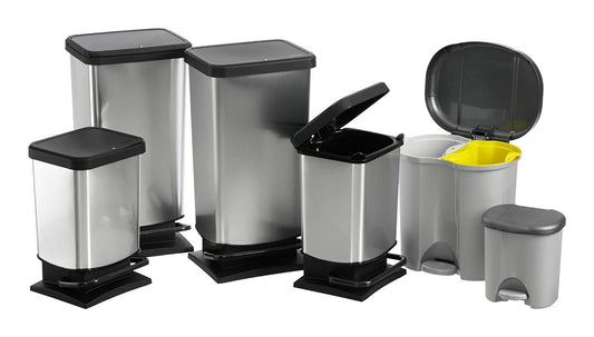Rotho Paso Mülleimer 20l mit Deckel, Kunststoff (PP) BPA-frei, silbermetallic, 20l (29.3 x 26.6 x 45.7 cm), Silber