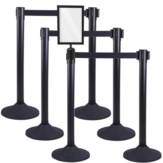 Vilnow 6 Stück Edelstahl Absperrpfosten Seil Abgrenzungsständer,Packung Crowd Control Barriers,schwarz,Wird in Flughäfen, Hotels und Ausstellungshallen verwendet