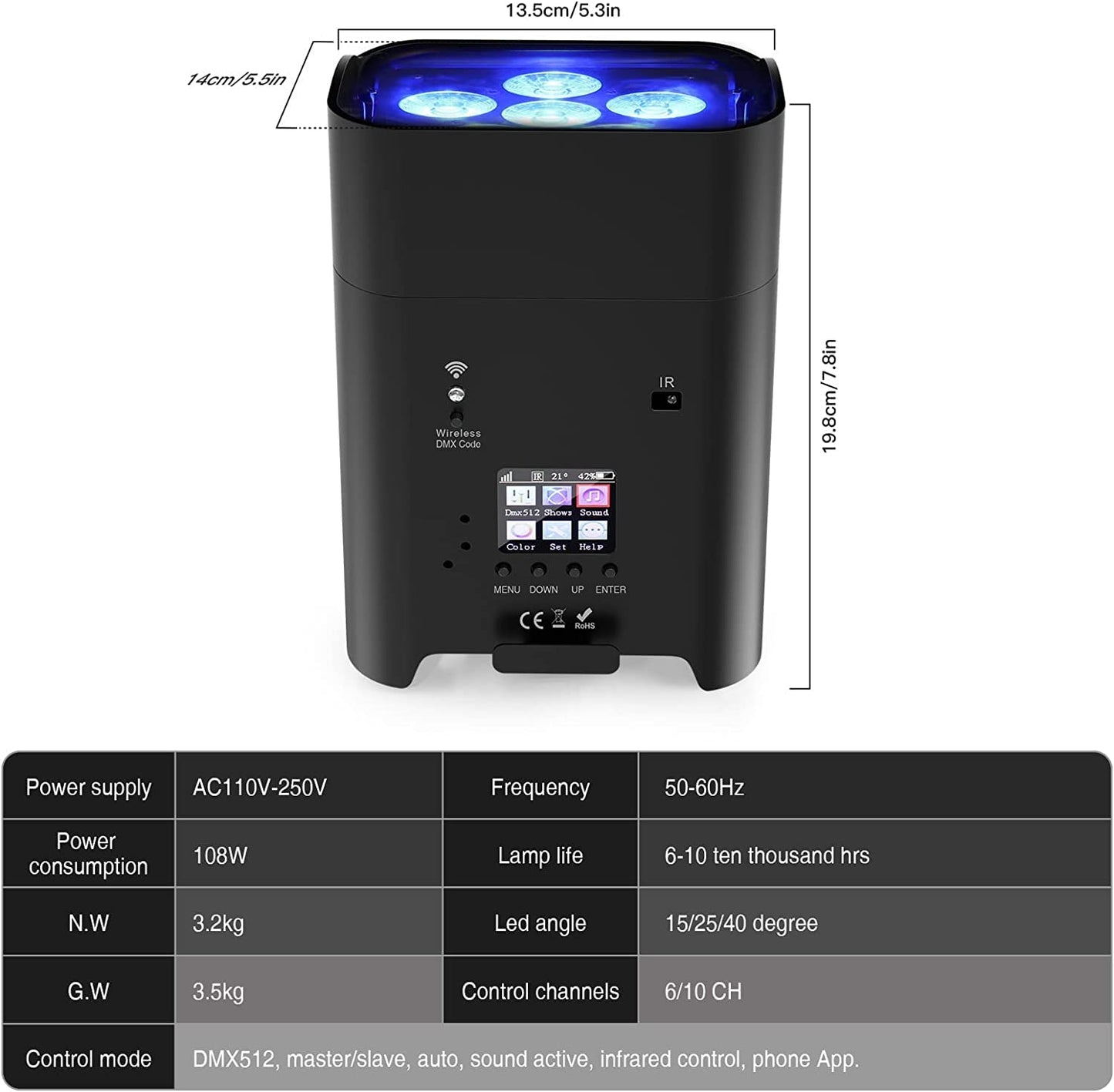 UKing 6 * 18W akku led par strahler wiederaufladbarer, RGBWA+UV disco licht Scheinwerfer Bühnenlicht mit mit Fernbedienung, unterstützt APP/2,4 GHz/DMX-Steuerung für DJ Party Hochzeiten