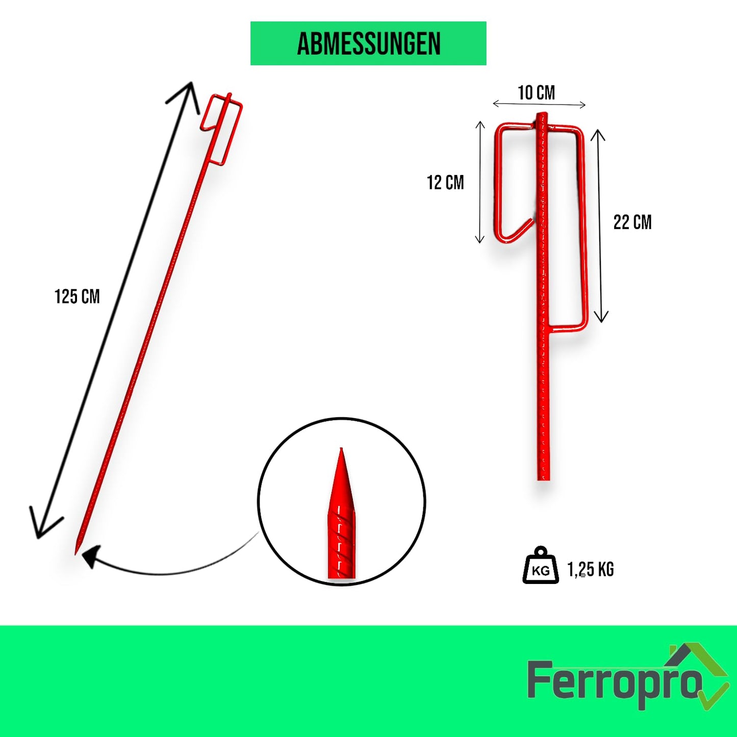 Ferropro Absperrbandhalter Laterneneisen mit UVV Bügel - Absperrung Baustelle Gefahrensicherung - 10 Stück - Baustellenqualität - Laterneisen Absperrung Schnureisen Halter Absperrband Rot