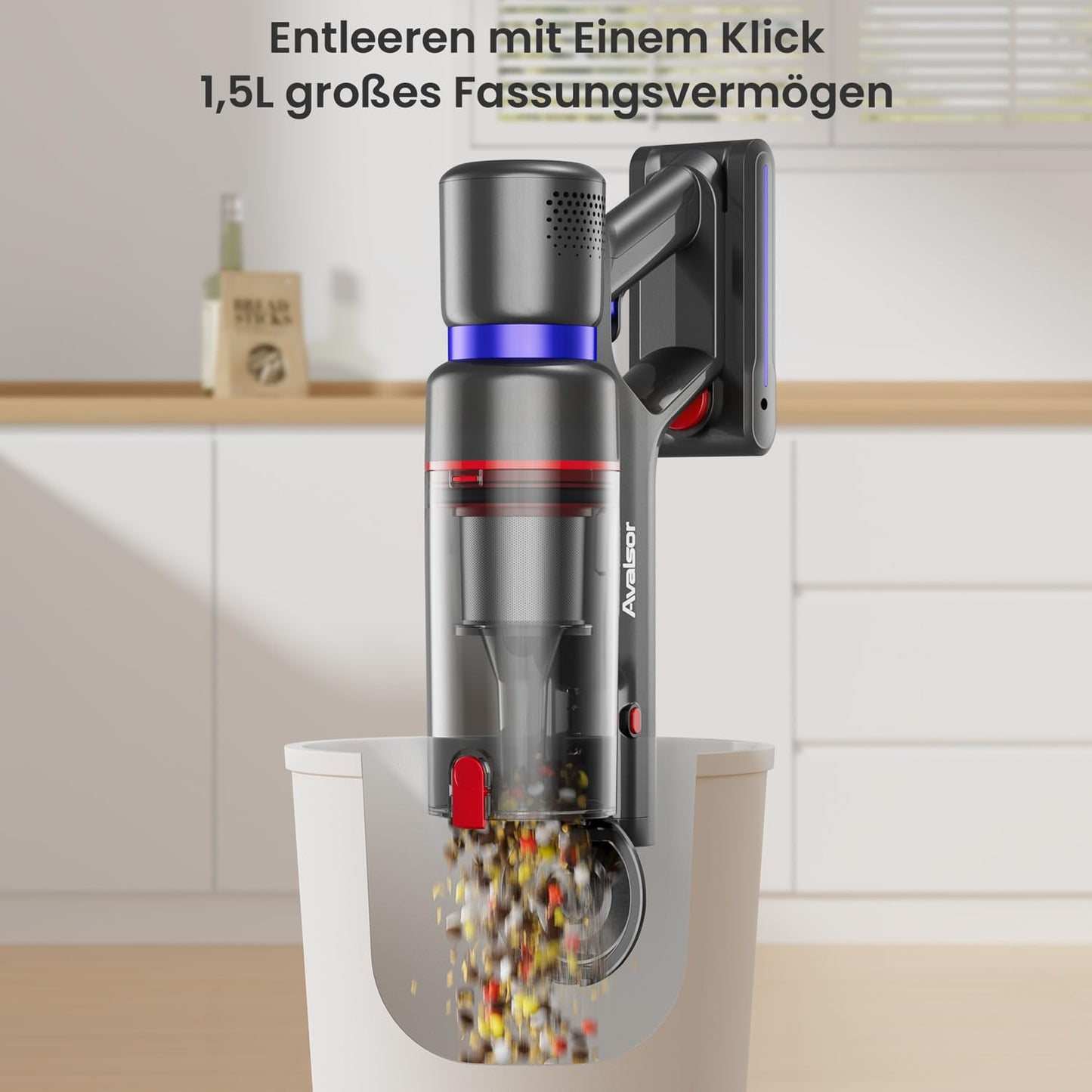Avalsor Akku Staubsauger 45000Pa/550W/65Min, 1.5L Staubsauger Kabellos mit LED Touchscreen und mit Anti-Tangle-Bürste, Akku Staubsauger Kabellos mit 8 Schichten Filter für Hartböden/Teppich/Tierhaare