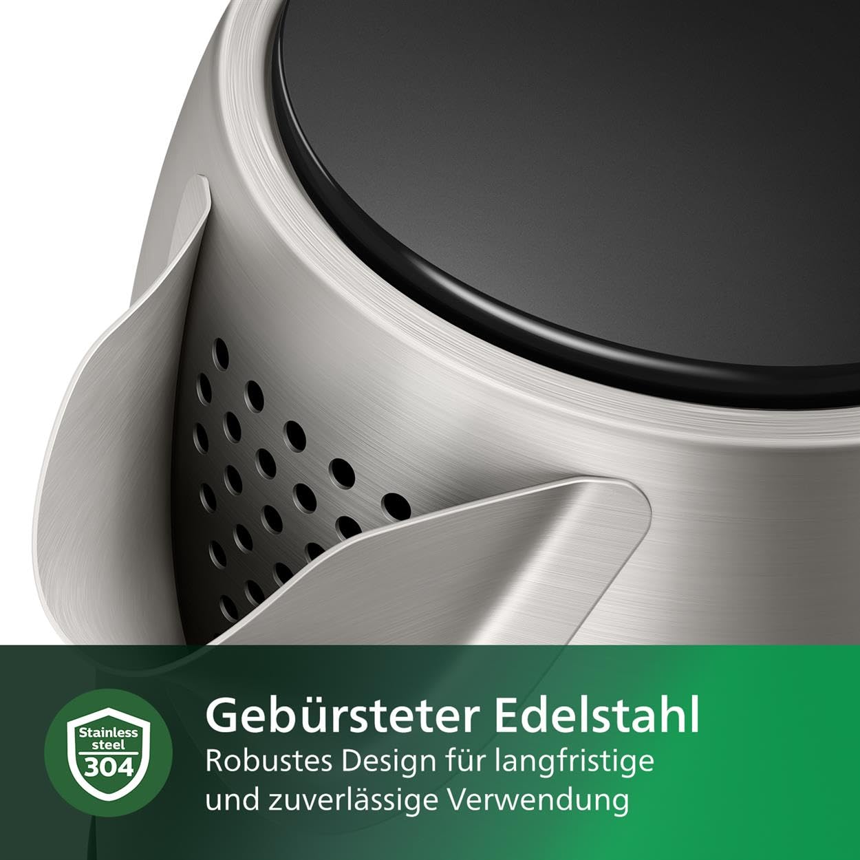 Philips Daily Collection Metall Wasserkocher – 1,7L, Leuchtanzeige, 360°-Basis, Mikro-Sieb-Filter, Flaches Heizelement, Sprungdeckel, Energiesparend, Sicheres Design, Schnelles Aufkochen (HD9350/90)