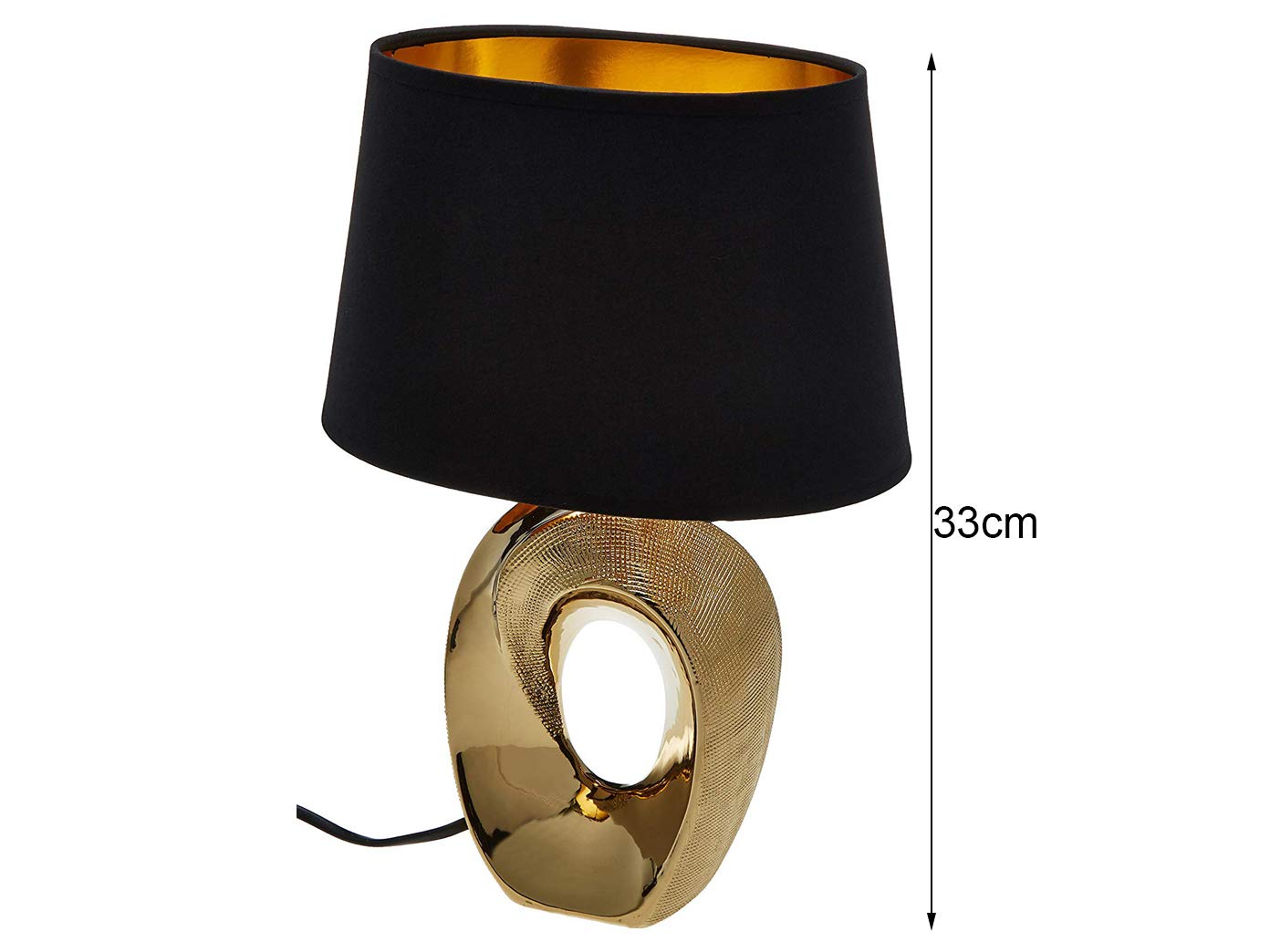 Reality Leuchten Taba R50511079 Tischleuchte, Keramik, Stoffschirm Schwarz/Goldfarbig, Höhe 33cm