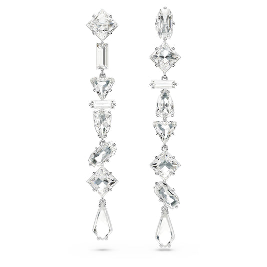 Swarovski Mesmera Drop-Ohrhänger, Weiße und Rhodinierte Ohrringe mit Strahlenden Swarovski Kristallen