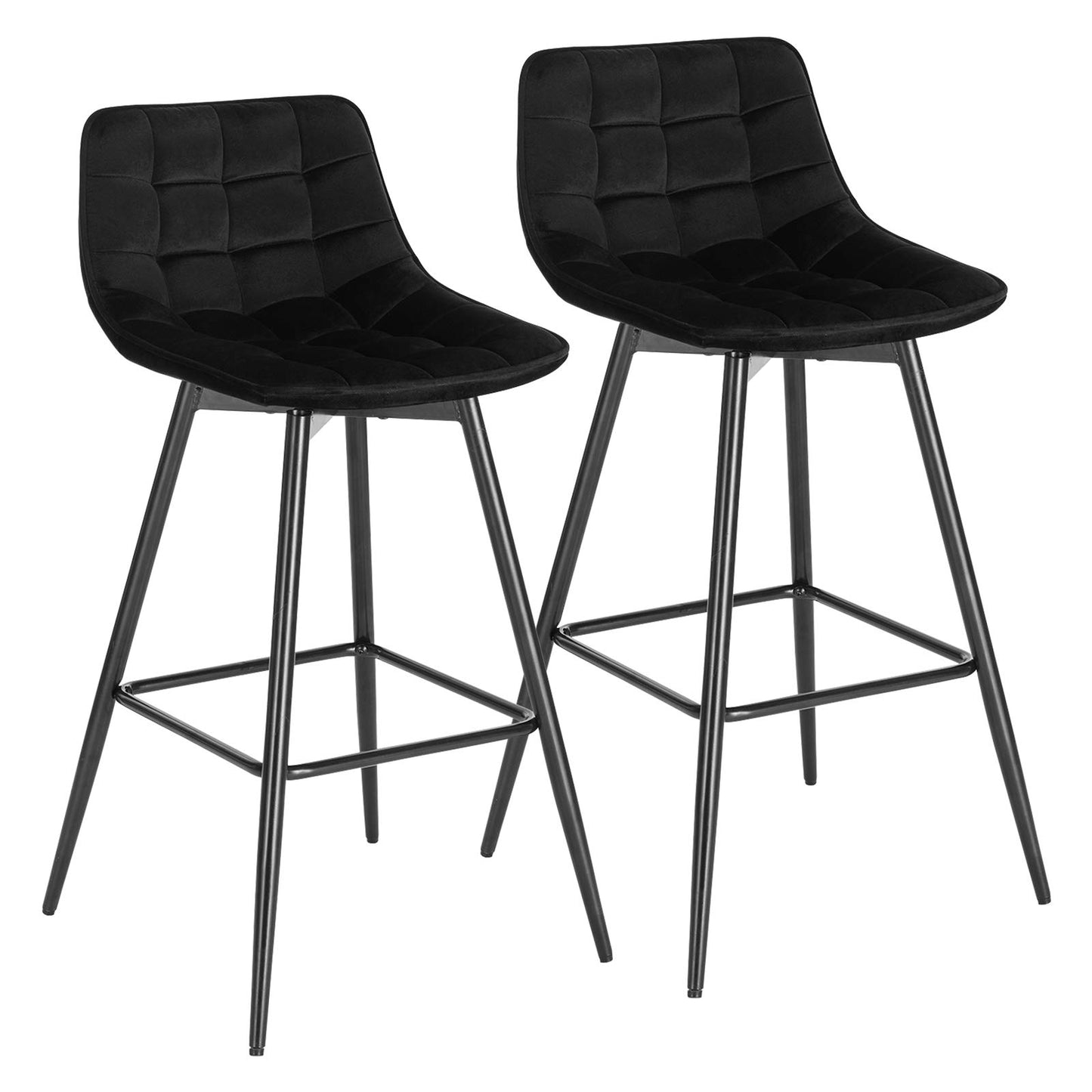 WOLTU Barhocker BH143sz-2 2er Set Designer Barstuhl Hocker Tresenhocker Bistrohocker mit Fußstütze Samt Metall Schwarz