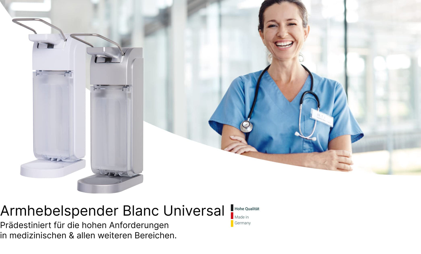 Blanc HYGIENIC – Desinfektionsmittelspender, Weiß inkl. Leere 1L Flasche zum Selbst befüllen – Haut- & Händedesinfektion für professionelle Betriebshygiene – Dosiermenge variierbar - Made IN Germany