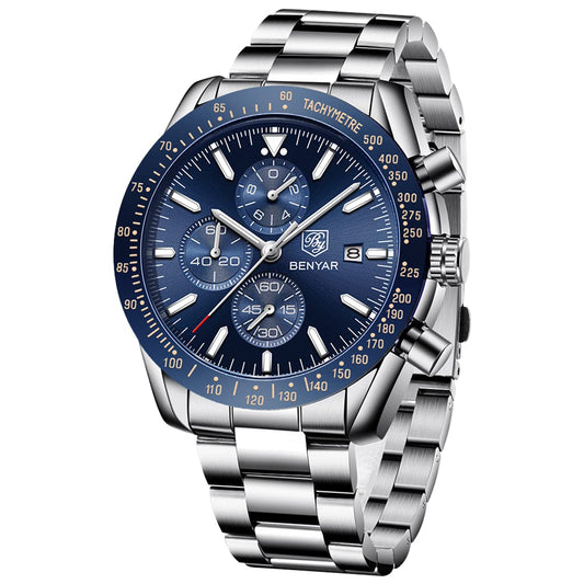 BENYAR herrenuhren Chronograph Analogue Quartz Armbanduhr für männer Lederband Herren Fashion Business Sport Design 30M wasserdicht Elegantes Geschenk für männer
