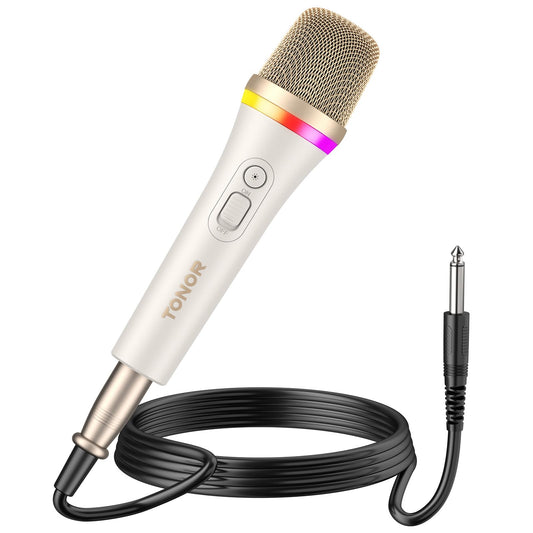 TONOR Dynamisches Karaoke Mikrofon, RGB XLR Gesangsmikrofon zum Singen, Handmikrofon mit 5M Kabel, Weiß Supernieren Microphone für Live-Gesang/Bühne/Lautsprecher/Studio/Zuhause/Party