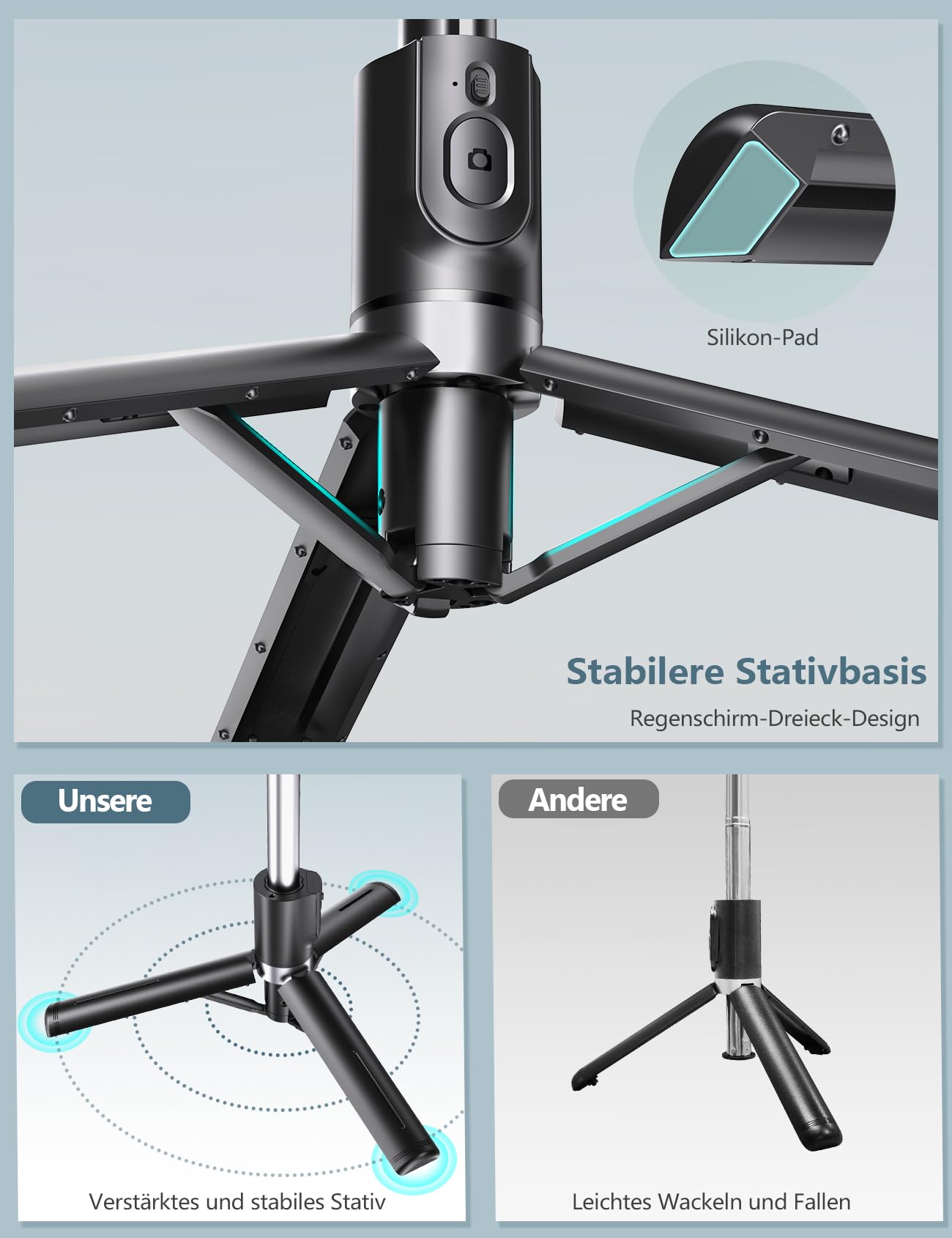 Selfie Stick Stativ mit 2 Fülllicht, 114cm Verbessertem Stabil Handy Stativ mit Abnehmbarer Fernbedienung, Stativ für Smartphone Kompatibel mit iPhone Samsung & Android Smartphones