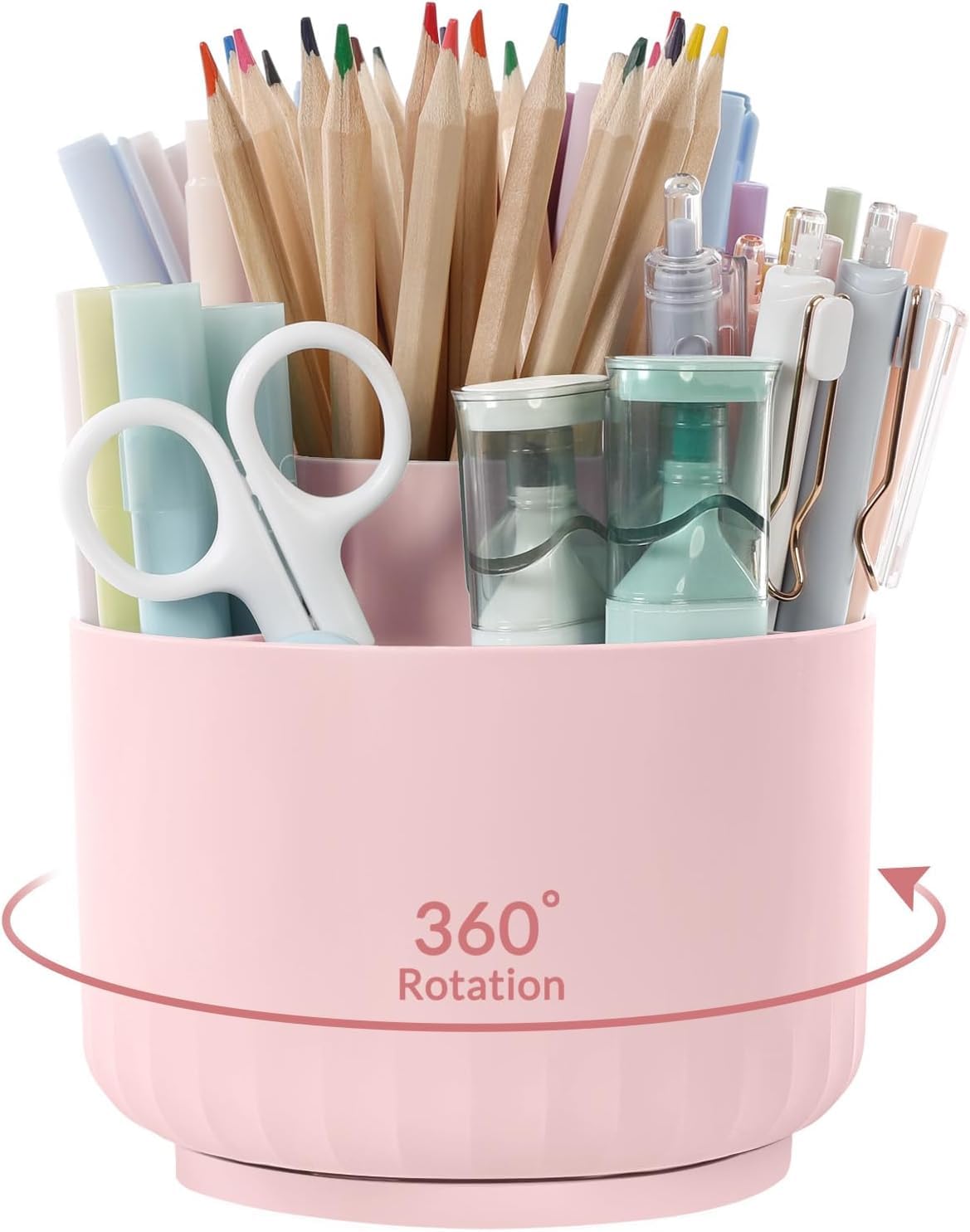 SKYDUE Schreibtisch Organizer, 360 Grad Stiftehalter Drehbar, Stifte Organizer Mit 5 Fächern, Stiftehalter Schreibtisch Für Büro, Schule, Zuhause(Hellrosa)