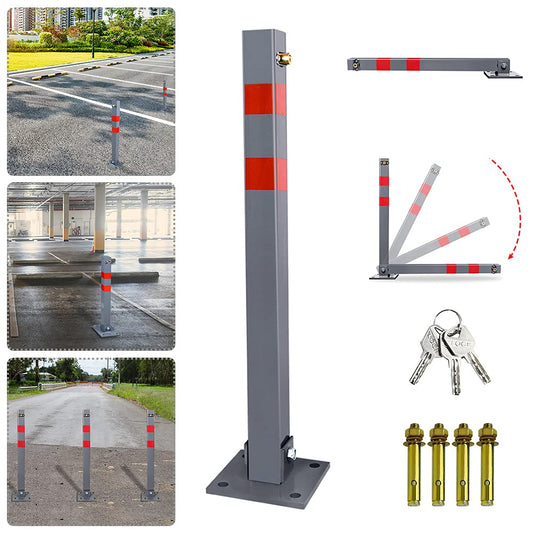 Ansobea Parkpfosten mit 3 Schlüssel klappbar Absperrpfosten, Stahl Parkplatzsperre Parkplatzsperren mit Reflexstreifen, Robust Standfuß Sperrpfosten Set