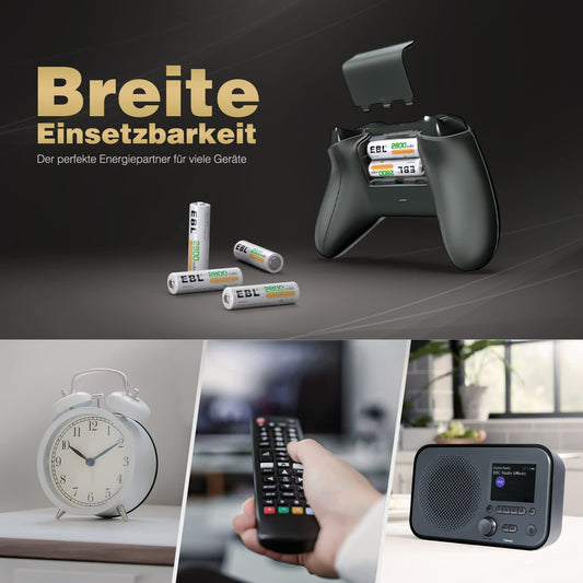 EBL Akku AA Mignon 2800mAh 16 Stück - wiederaufladbare Batterien AA, hohe Ladezyklen, geringe Selbstentladung, inkl. Akkubox