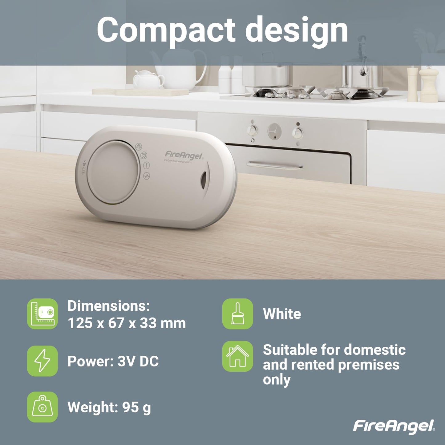 Fire Angel FA3820-EUX10 Kohlenmonoxid-Melder inkl. 10 Jahres-Batterie batteriebetrieben detektiert Ko