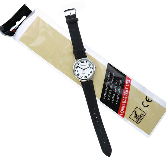 Ravel - Unisex - Armbanduhr mit großen Ziffern - Schwarzes/silbernes Ton/weißes Zifferblatt