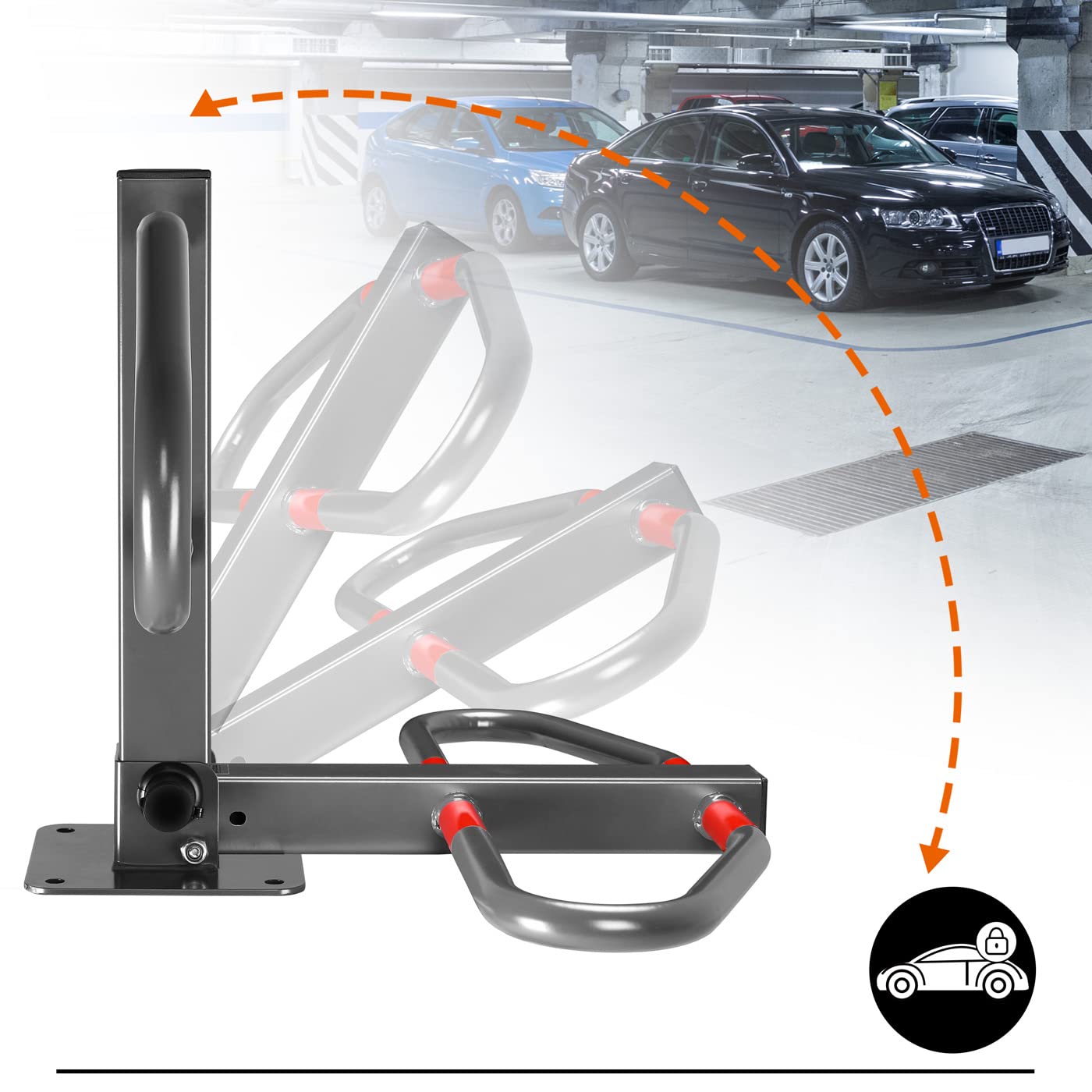 MONZANA® Parkplatzsperre 2 Schlüssel klappbar integriertes Schloss Stahl Robust Parkpfosten Parkplatzbügel Sperrpfosten