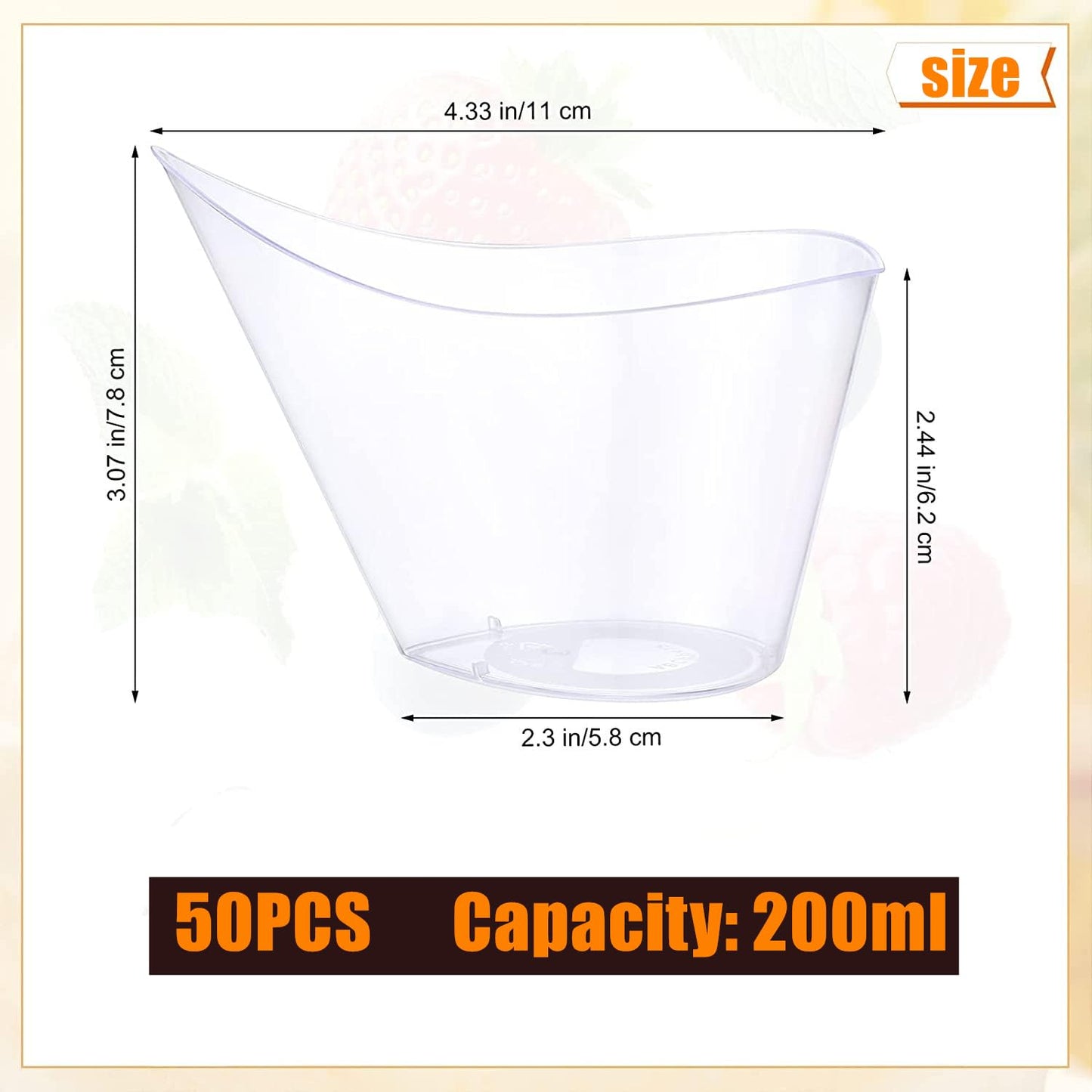 LATERN 50 Stück Kunststoff Dessert Becher, 200ml Geschwungene runde Dessertbecher Transparenter Parfait Vorspeisen Becher Wiederverwendbare Servierschüssel für Pudding Mousse Party (11,4 x 6,3cm)