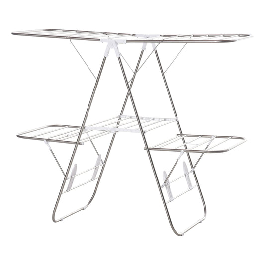 HOMCOM Wäscheständer Standtrockner faltbar 3-stufiger Flügelwäschetrockner Trockengestell Trockenständer Edelstahl Kunststoff Silber Weiß 138 x 60,5 x 112 cm