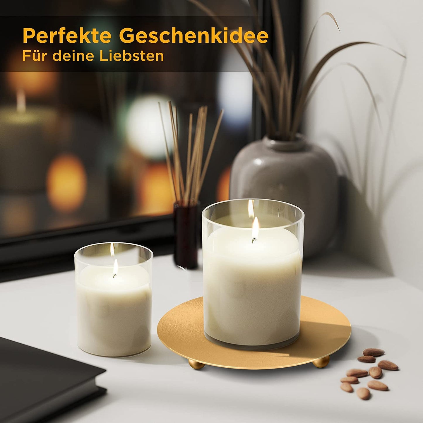 PROLUXE ® Kerzenhalter Gold 4tlg Design - Kerzenständer aus hochwertigem Metall - Kerzenuntersetzer - Premium Qualität Kerzen Deko - 4er Set Kerzenteller - Geschenkartikel